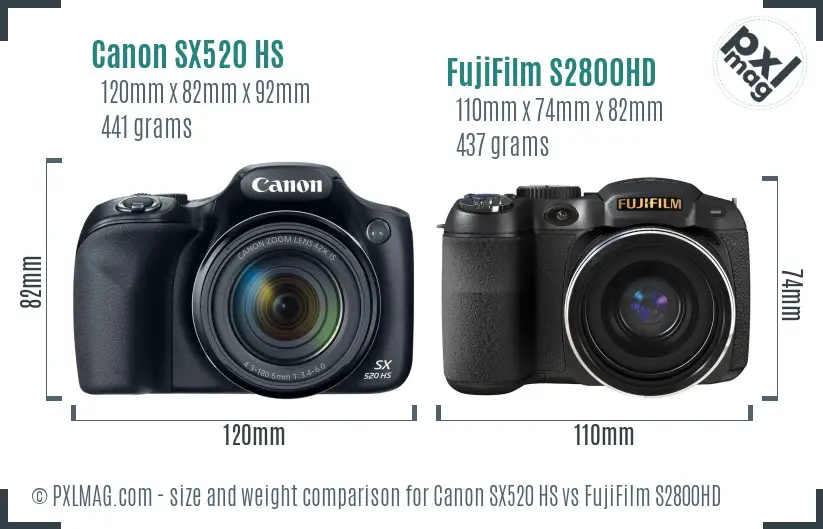 Canon SX520 HS vs FujiFilm S2800HD size comparison