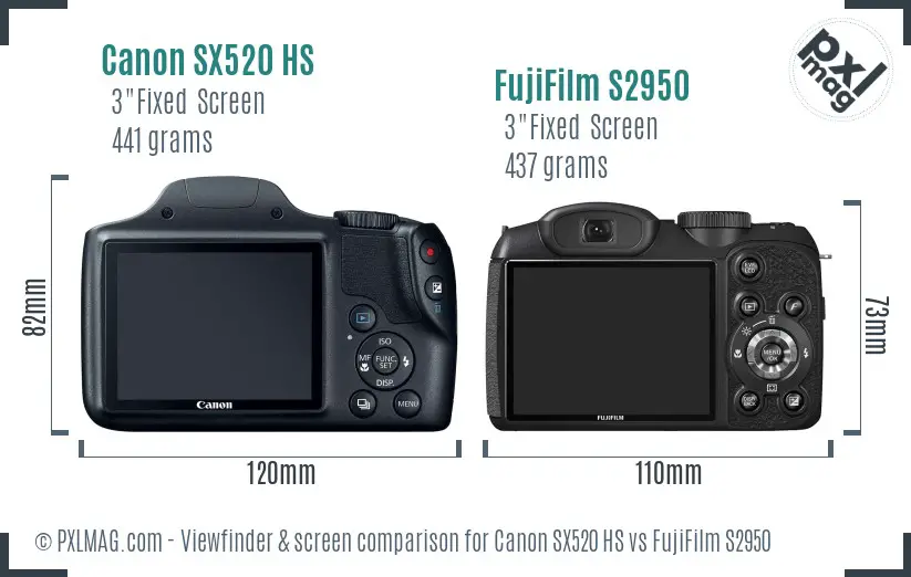 Canon SX520 HS vs FujiFilm S2950 Screen and Viewfinder comparison