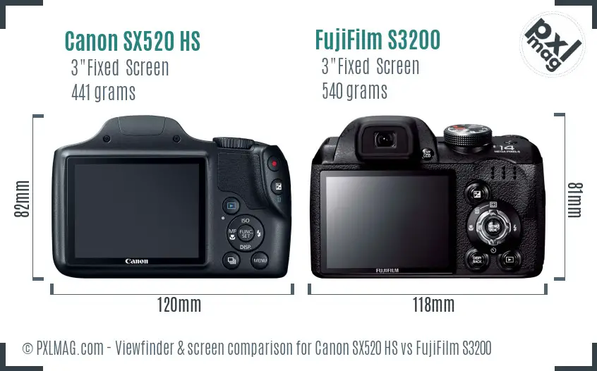 Canon SX520 HS vs FujiFilm S3200 Screen and Viewfinder comparison