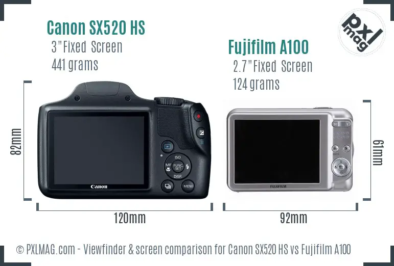 Canon SX520 HS vs Fujifilm A100 Screen and Viewfinder comparison Canon SX520 HS vs Fujifilm A100 Screen and Viewfinder comparison