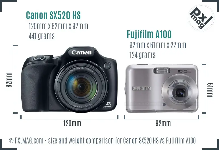 Canon SX520 HS vs Fujifilm A100 size comparison Canon SX520 HS vs Fujifilm A100 size comparison
