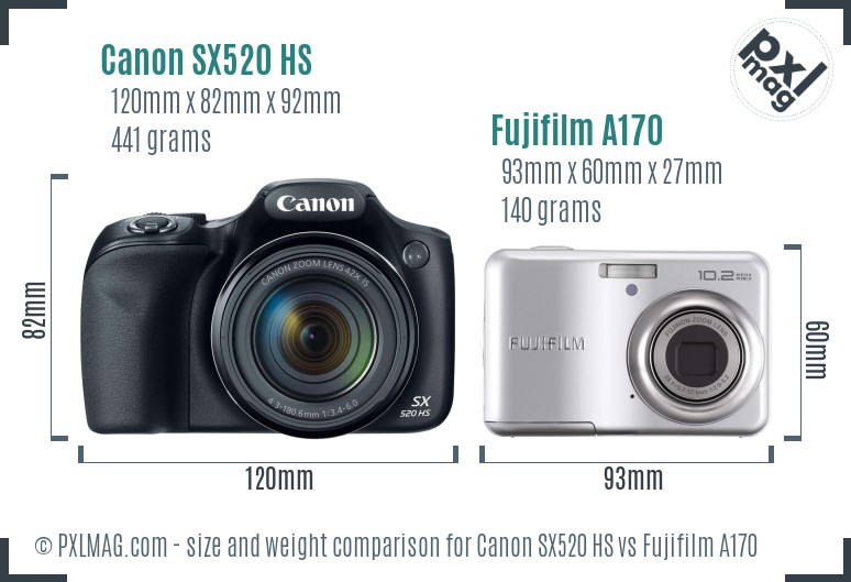 Canon SX520 HS vs Fujifilm A170 size comparison Canon SX520 HS vs Fujifilm A170 size comparison