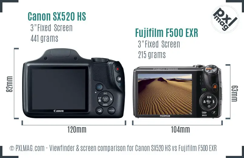 Canon SX520 HS vs Fujifilm F500 EXR Screen and Viewfinder comparison Canon SX520 HS vs Fujifilm F500 EXR Screen and Viewfinder comparison