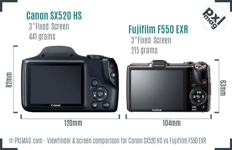 Canon SX520 HS vs Fujifilm F550 EXR Screen and Viewfinder comparison