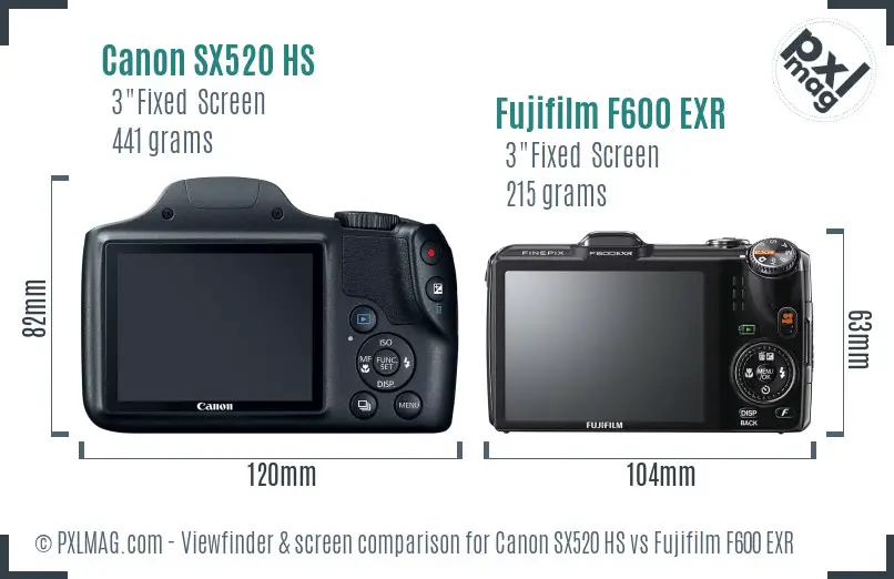 Canon SX520 HS vs Fujifilm F600 EXR Screen and Viewfinder comparison Canon SX520 HS vs Fujifilm F600 EXR Screen and Viewfinder comparison