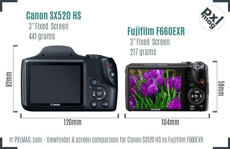 Canon SX520 HS vs Fujifilm F660EXR Screen and Viewfinder comparison