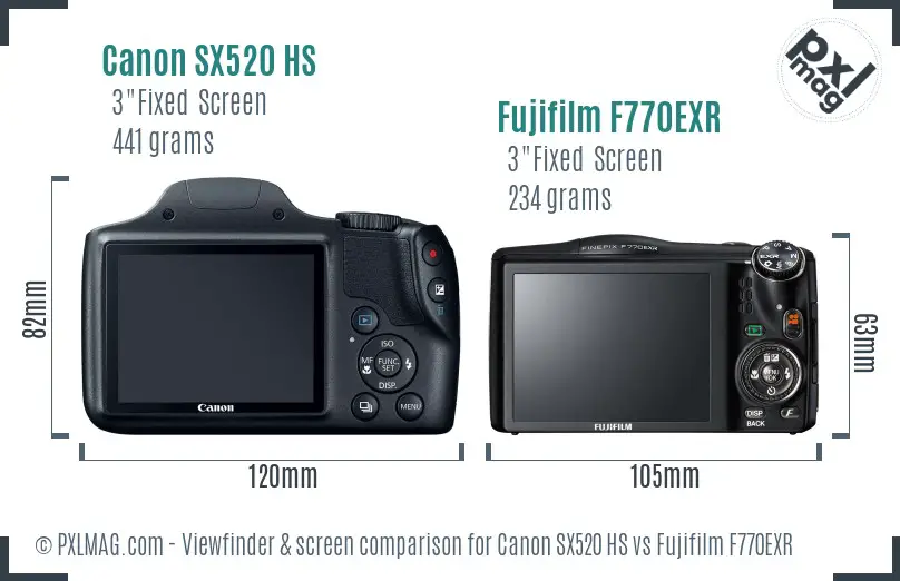 Canon SX520 HS vs Fujifilm F770EXR Screen and Viewfinder comparison