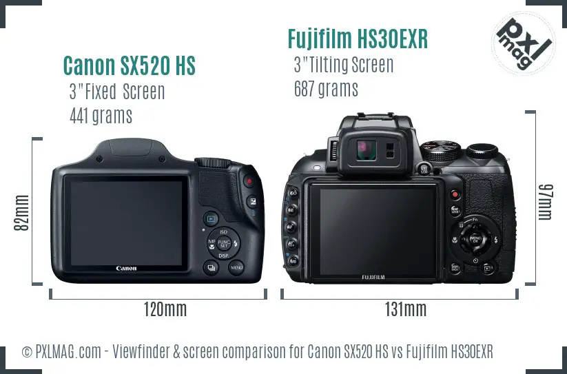 Canon SX520 HS vs Fujifilm HS30EXR Screen and Viewfinder comparison