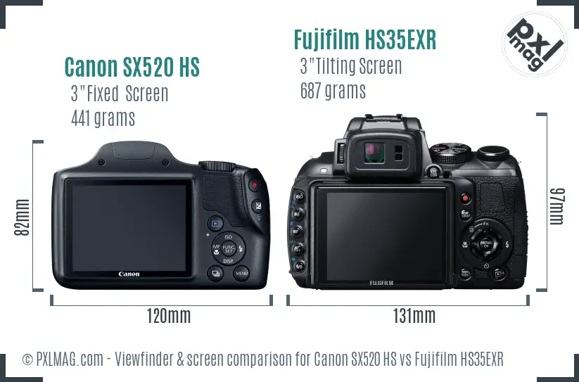 Canon SX520 HS vs Fujifilm HS35EXR Screen and Viewfinder comparison
