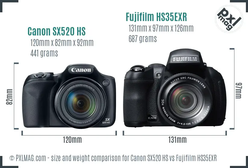 Canon SX520 HS vs Fujifilm HS35EXR size comparison