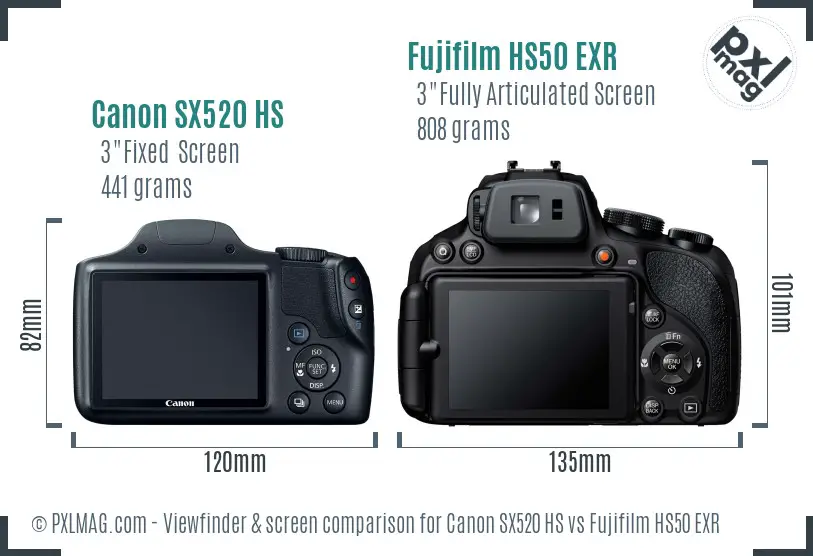 Canon SX520 HS vs Fujifilm HS50 EXR Screen and Viewfinder comparison