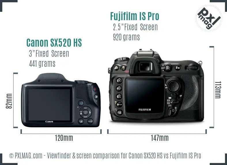 Canon SX520 HS vs Fujifilm IS Pro Screen and Viewfinder comparison