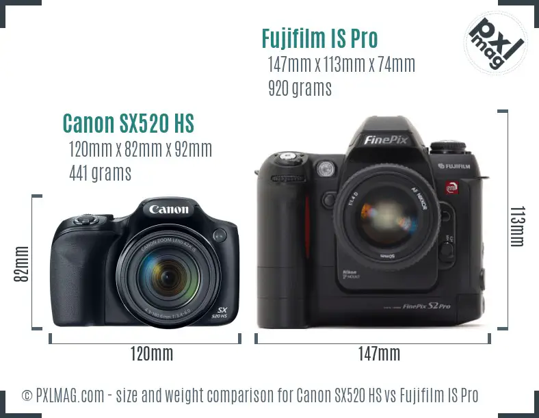 Canon SX520 HS vs Fujifilm IS Pro size comparison