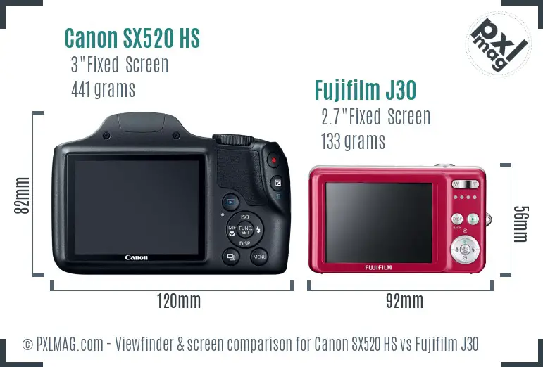 Canon SX520 HS vs Fujifilm J30 Screen and Viewfinder comparison