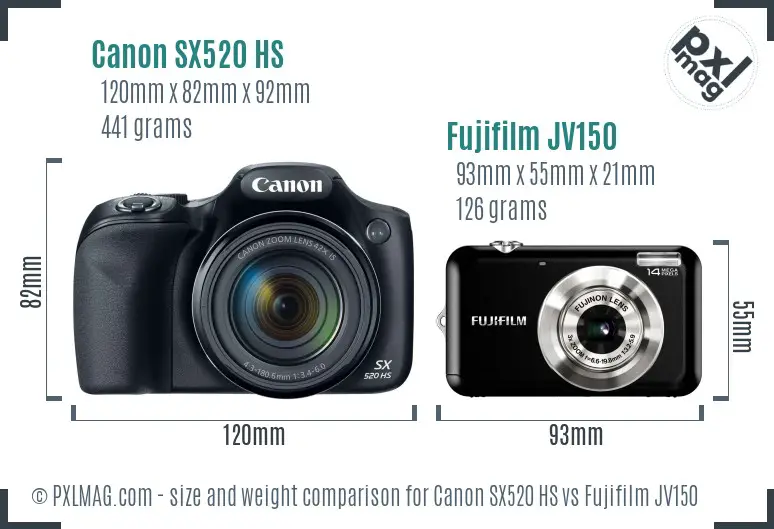 Canon SX520 HS vs Fujifilm JV150 size comparison Canon SX520 HS vs Fujifilm JV150 size comparison