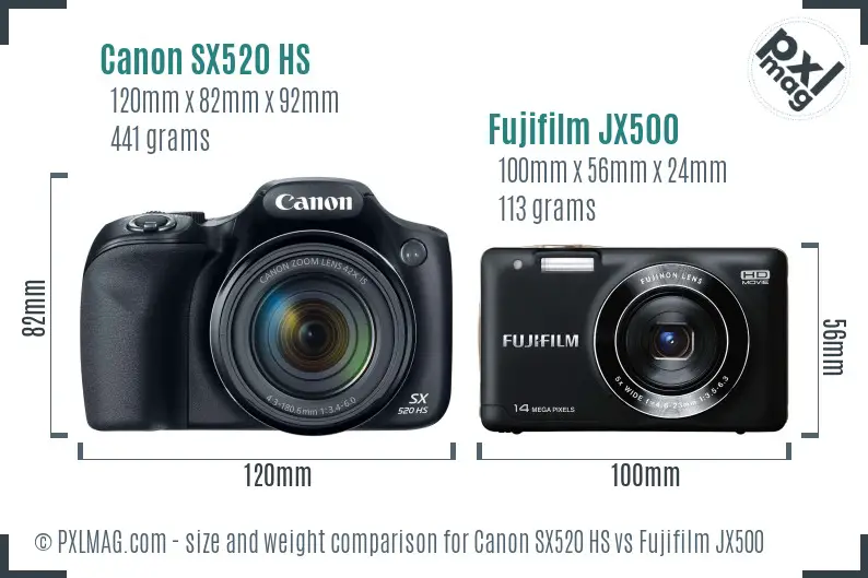 Canon SX520 HS vs Fujifilm JX500 size comparison