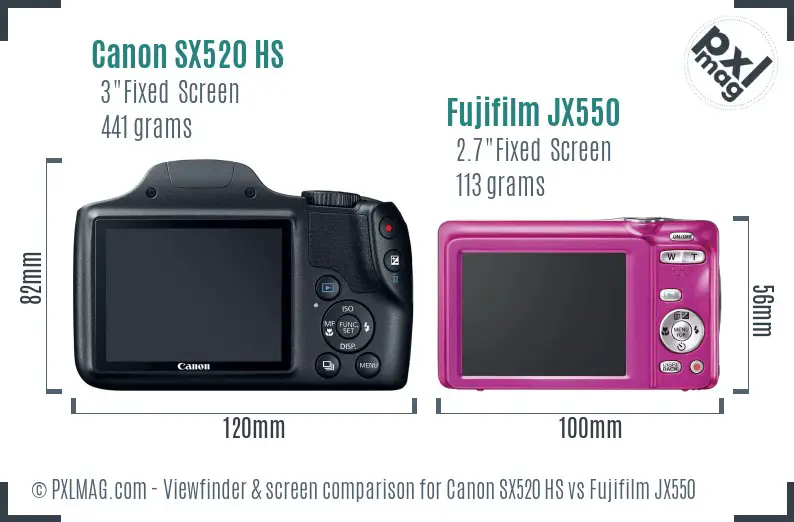 Canon SX520 HS vs Fujifilm JX550 Screen and Viewfinder comparison