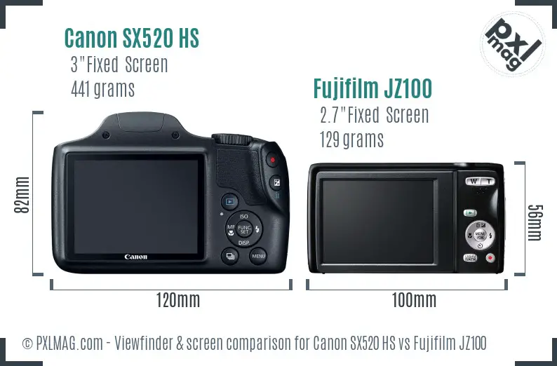 Canon SX520 HS vs Fujifilm JZ100 Screen and Viewfinder comparison