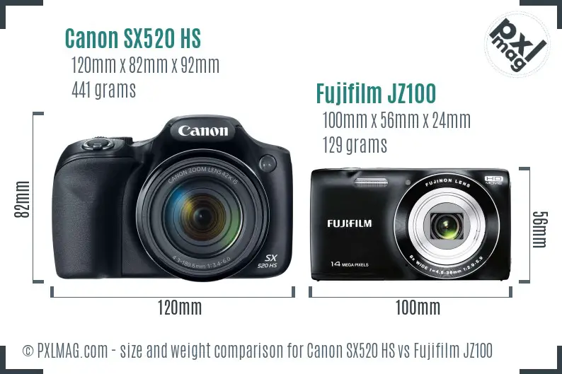 Canon SX520 HS vs Fujifilm JZ100 size comparison