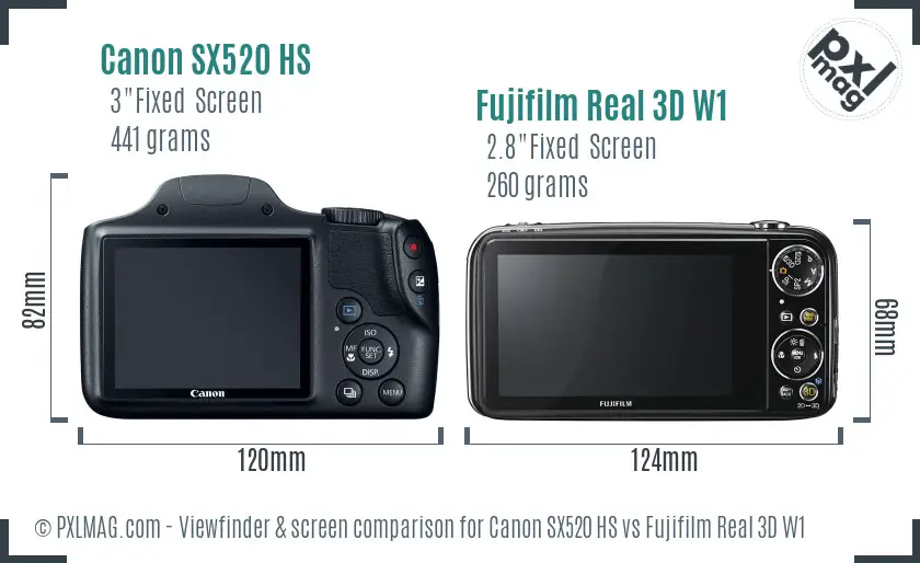 Canon SX520 HS vs Fujifilm Real 3D W1 Screen and Viewfinder comparison
