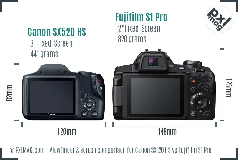 Canon SX520 HS vs Fujifilm S1 Pro Screen and Viewfinder comparison