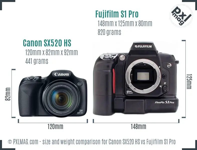 Canon SX520 HS vs Fujifilm S1 Pro size comparison