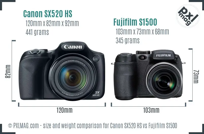 Canon SX520 HS vs Fujifilm S1500 size comparison