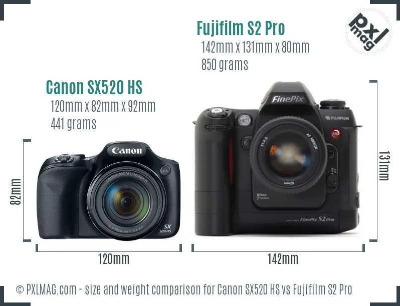 Canon SX520 HS vs Fujifilm S2 Pro size comparison
