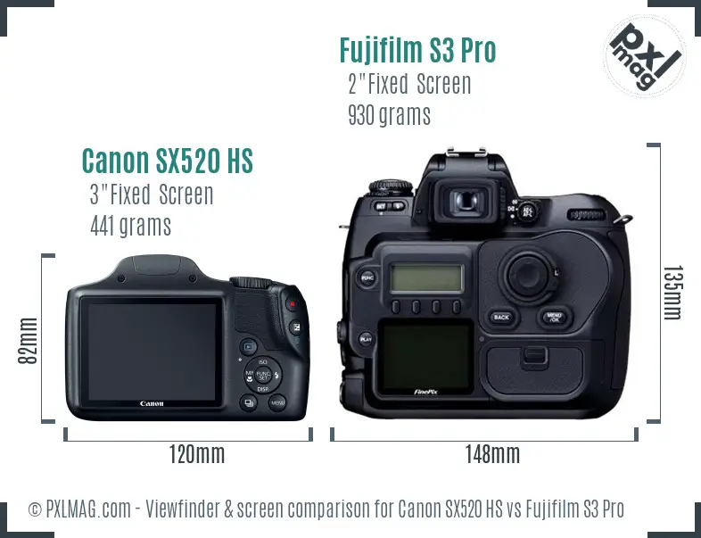 Canon SX520 HS vs Fujifilm S3 Pro Screen and Viewfinder comparison