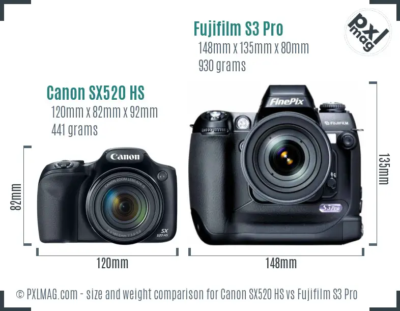 Canon SX520 HS vs Fujifilm S3 Pro size comparison