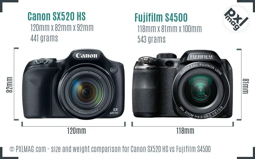 Canon SX520 HS vs Fujifilm S4500 size comparison Canon SX520 HS vs Fujifilm S4500 size comparison