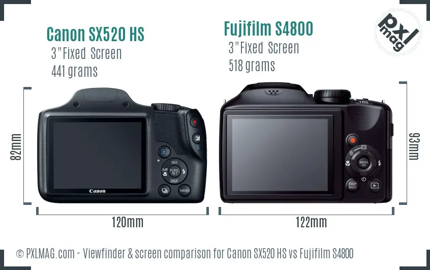 Canon SX520 HS vs Fujifilm S4800 Screen and Viewfinder comparison