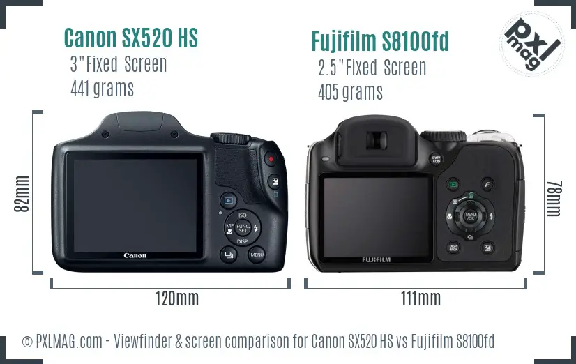 Canon SX520 HS vs Fujifilm S8100fd Screen and Viewfinder comparison