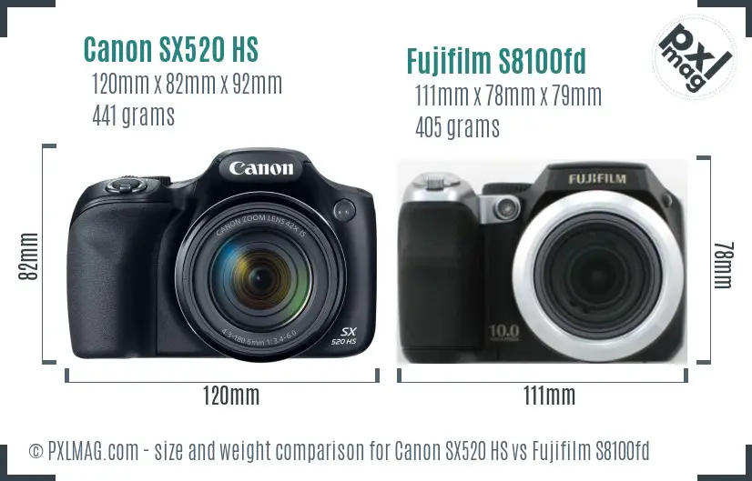 Canon SX520 HS vs Fujifilm S8100fd size comparison