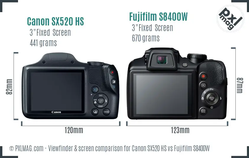 Canon SX520 HS vs Fujifilm S8400W Screen and Viewfinder comparison Canon SX520 HS vs Fujifilm S8400W Screen and Viewfinder comparison