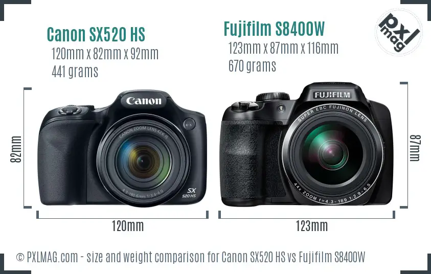 Canon SX520 HS vs Fujifilm S8400W size comparison Canon SX520 HS vs Fujifilm S8400W size comparison