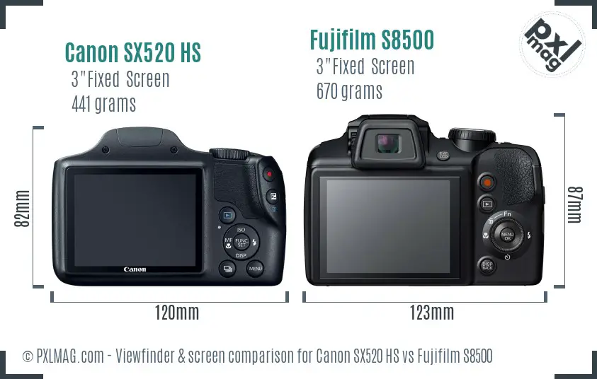 Canon SX520 HS vs Fujifilm S8500 Screen and Viewfinder comparison