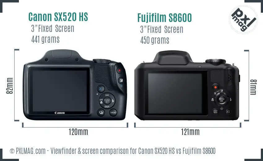 Canon SX520 HS vs Fujifilm S8600 Screen and Viewfinder comparison