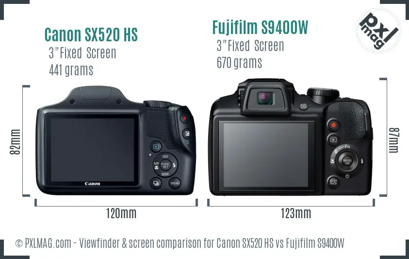 Canon SX520 HS vs Fujifilm S9400W Screen and Viewfinder comparison