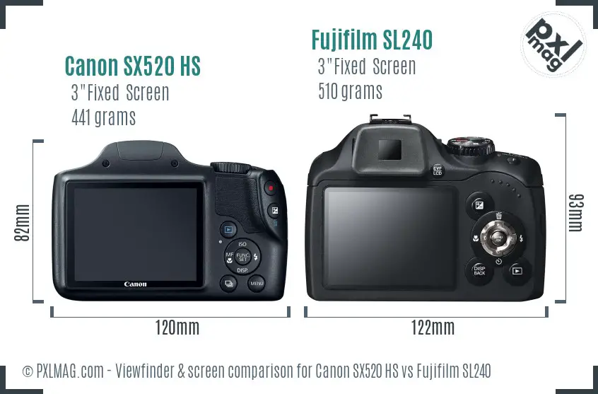 Canon SX520 HS vs Fujifilm SL240 Screen and Viewfinder comparison