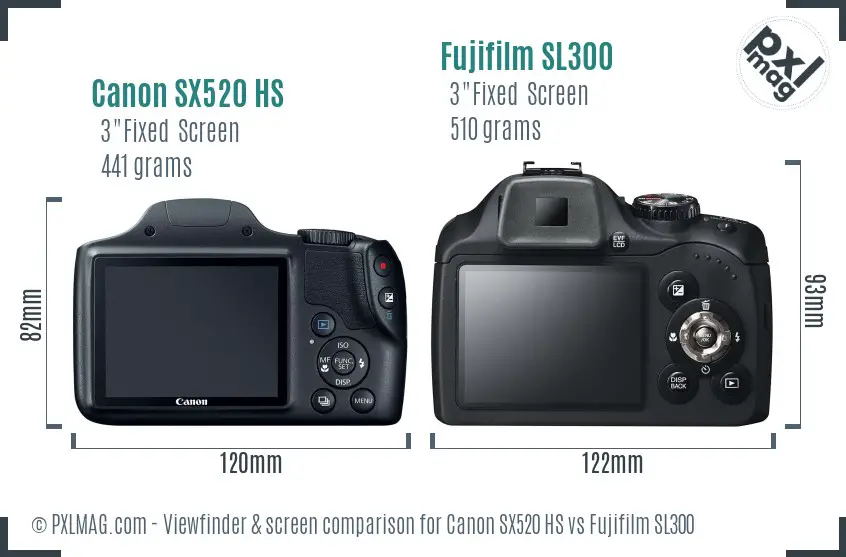 Canon SX520 HS vs Fujifilm SL300 Screen and Viewfinder comparison Canon SX520 HS vs Fujifilm SL300 Screen and Viewfinder comparison