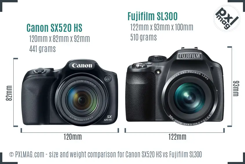 Canon SX520 HS vs Fujifilm SL300 size comparison Canon SX520 HS vs Fujifilm SL300 size comparison