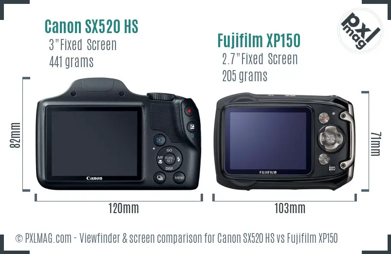 Canon SX520 HS vs Fujifilm XP150 Screen and Viewfinder comparison