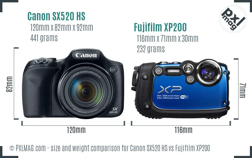 Canon SX520 HS vs Fujifilm XP200 size comparison