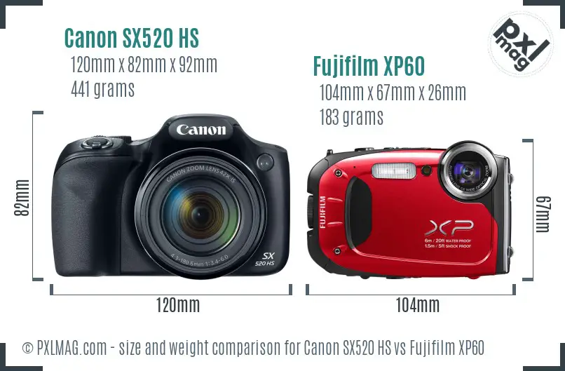 Canon SX520 HS vs Fujifilm XP60 size comparison