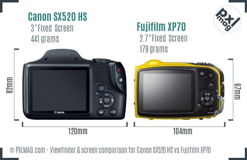Canon SX520 HS vs Fujifilm XP70 Screen and Viewfinder comparison