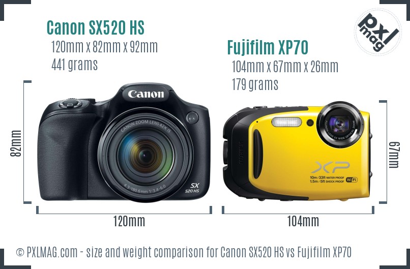 Canon SX520 HS vs Fujifilm XP70 size comparison