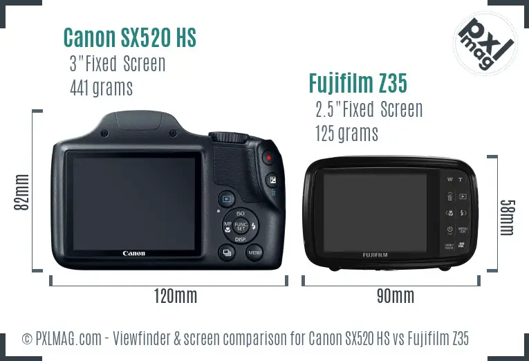 Canon SX520 HS vs Fujifilm Z35 Screen and Viewfinder comparison