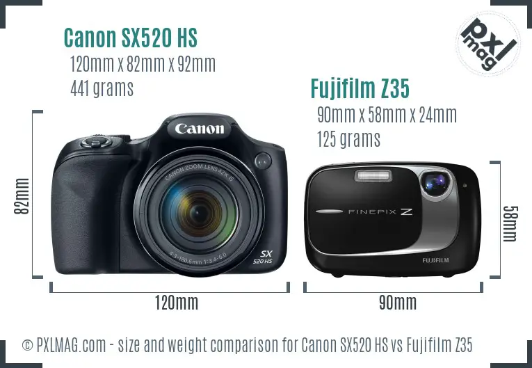 Canon SX520 HS vs Fujifilm Z35 size comparison