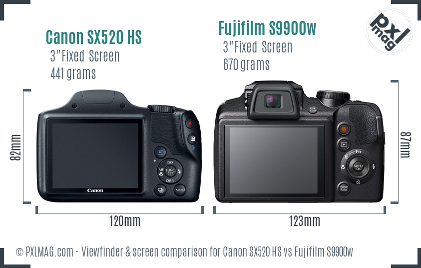 Canon SX520 HS vs Fujifilm S9900w Screen and Viewfinder comparison